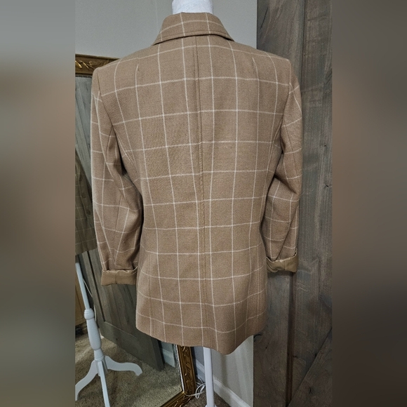 TALBOTS Vintage Wool Cashmere Tan Brown Plaid Windowpane Blazer Jacket. Size 8 - Picture 11 of 11